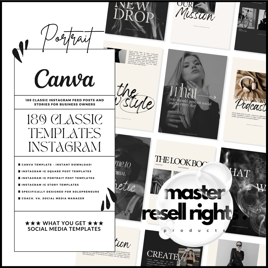 189 Classic Instagram Templates with Master Resell Rights