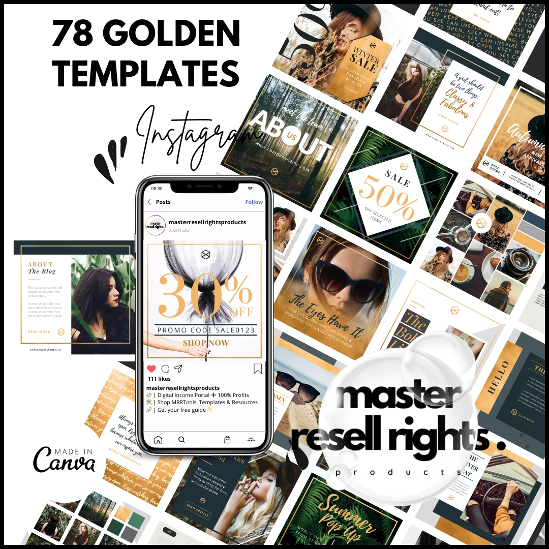 78 Golden Instagram Templates with Master Resell Rights